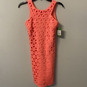 Lilly Pulitzer Dress Pink Sun Ray Daisy Laser Cut Scuba Neoprene Shift Dress XS